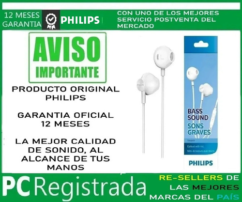 Imagen 2 de 6 de Auriculares Philips In Ear Economicos Sonidos Graves Pcreg