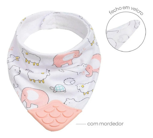 Bandana Infantil Com Mordedor Animais Rosa 15285 - Buba