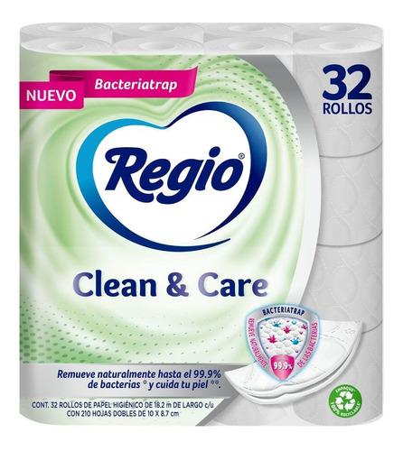 Papel Higiénico Regio Clean & Care Remueve Bacterias 32 Rollos