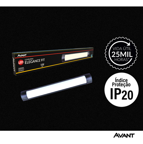 Luminaria Led Elegance Fit 18w 3000k 127V/220V Preto Avant Estrutura Preto Fosco 127V/220V