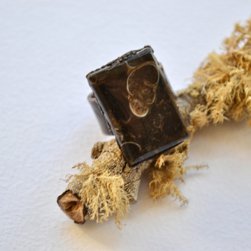 Imagen 4 de 10 de Anillo Grande De Agata Turritela, Cobre, Piedra Natural