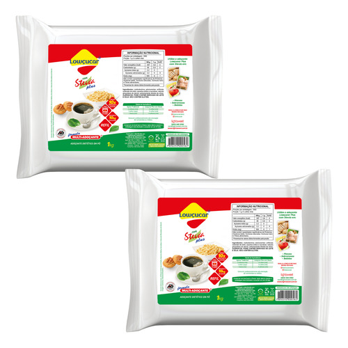 Kit Com 2 Adoçantes Plus Com Stevia Em Pó Lowçucar 1kg