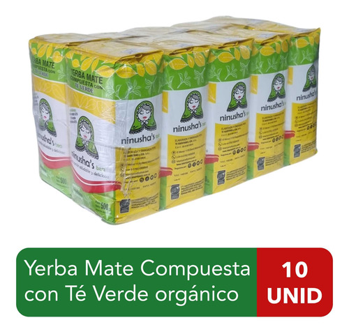 Yerba Mate Con Té Verde Orgánico Ninusha's Tea Pack 10x500gr