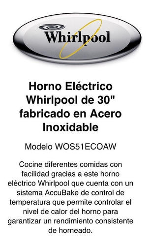 Horno Whirpool Acero Digital De 30 P/g Americano