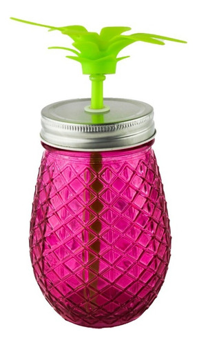 Vaso / Tarro Mason Jar Frutal 520ml De Vidrio Con Popote Color Rosa