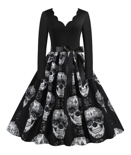 Elegante Dama Con Estampado De Calaveras Para Halloween