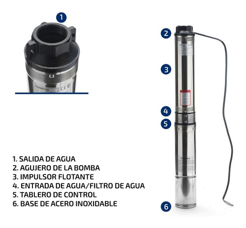 Imagen 7 de 10 de Bomba Sumergible Pozo Napa 1 Hp 6500 L/h 55 M 4 Pulgadas