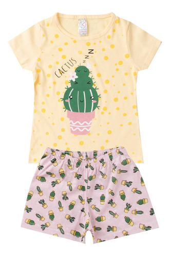 Conjunto Pijama Infantil Menina De Algodão Cactus Amarelo
