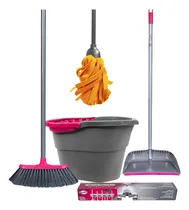 Comprar Combo Completo De Limpieza Para El Hogar:n Escoba MAgnetic-A, Mop Tela, Recogedor Con Peine Quita Pelusa, Cubeta Con Exprimidor y Colgador de Escobas - Reynera