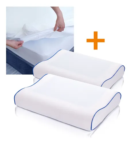 Combo: Protector Colchón Algodón King + 2 Almohadas Gel Orto