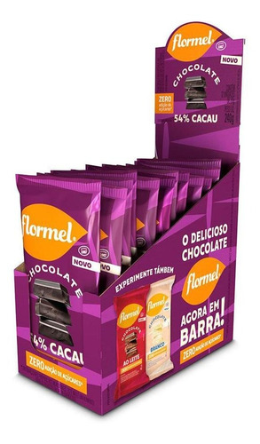 Barra De Chocolate 54% Cacau, Zero Açúcar - 12 Unidades 20g