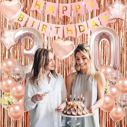 Decoraciones de cumpleaños número 30 para mujer, globos de papel de  aluminio con el número 30 de color oro rosa, pancarta de cumpleaños de 30  años