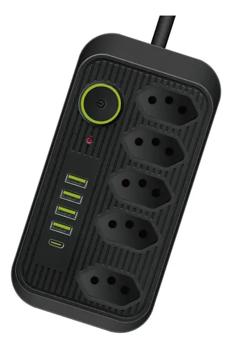 Extensão 5 Tomadas E  1 Pd 4 Usb Led Bivolt Power 127v/220v