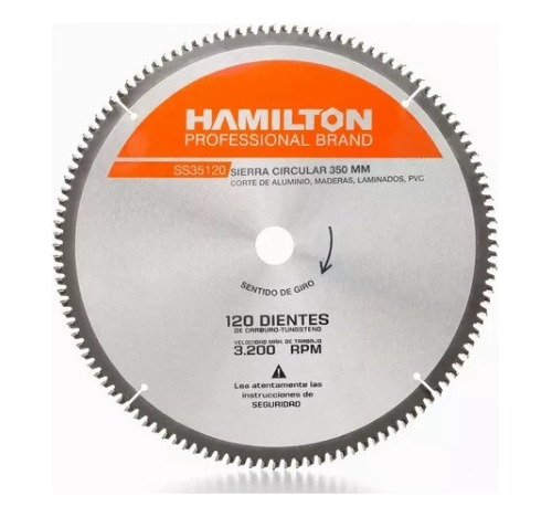 Disco Ingletadora Aluminio 350 Mm 120 Dientes Hamilton