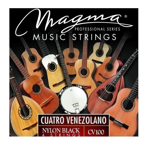Encordado Cuatro Venezolano Cuerdas Nylon Negro Magma Cv100