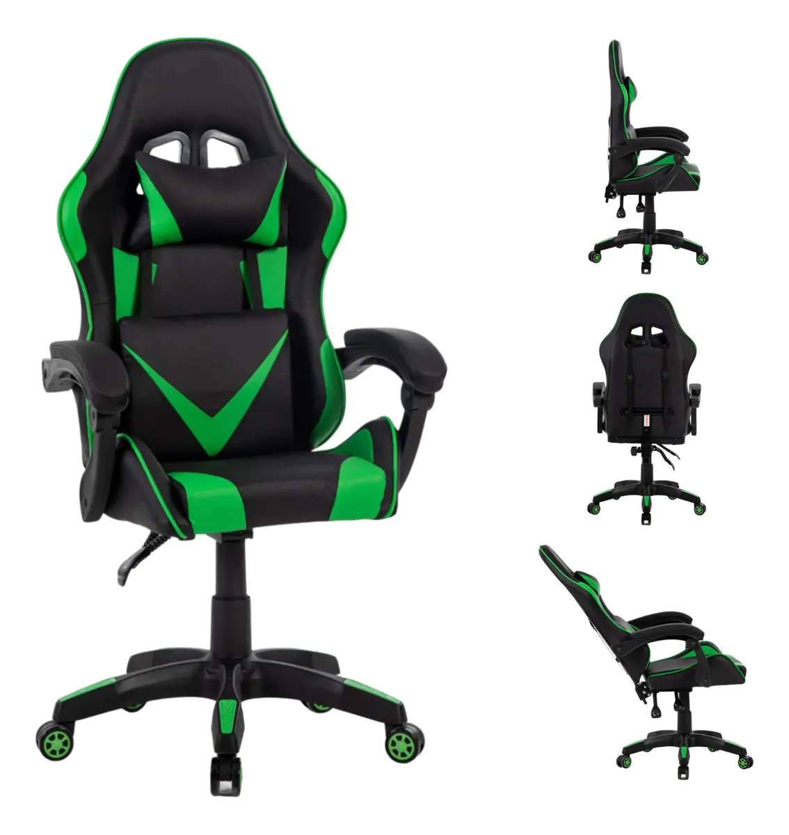 Cadeira Gamer Para Jogos Confortável Ergonômica Reclinavel Ajuste de Altura Couro Sintético Na Cor Verde/Preto Marca Brin7 Modelo B7-009