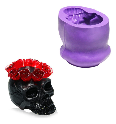 Rose Skull Candle Mold - Moldes De Resina 3d Silicona D...