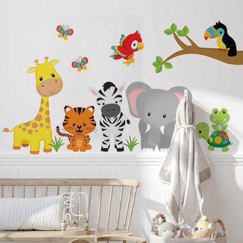 Vinilo Decorativo Infantil Animales Y Ramas Ai18c 200x200 Cm