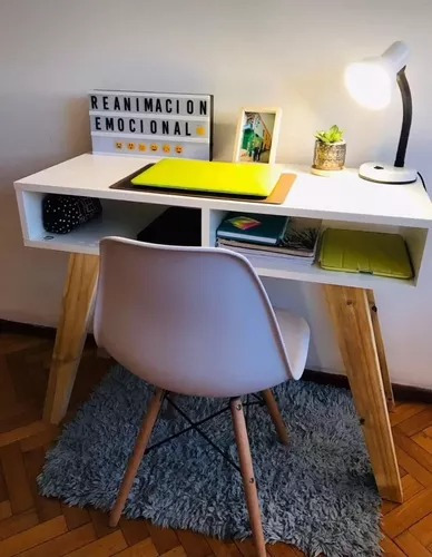 Escritorio Nordico Escandinavo Melamina + Silla Eames Blanca