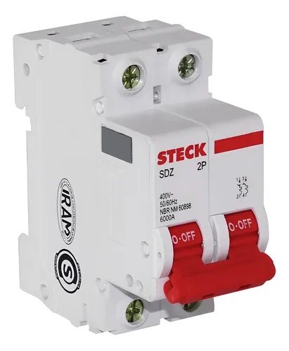 Foto real de Disjuntor Bipolar Steck Serie 6KA Curva C 63A SDZD62C63