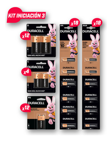 Duracell Kit Pilas Alcalinas N° 4 Incluye Aa, Aaa, D, C Y 9v