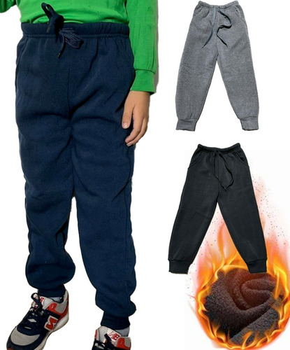 Pack 3 Pantalones Jogger Buzo Invierno Con Polar Niño