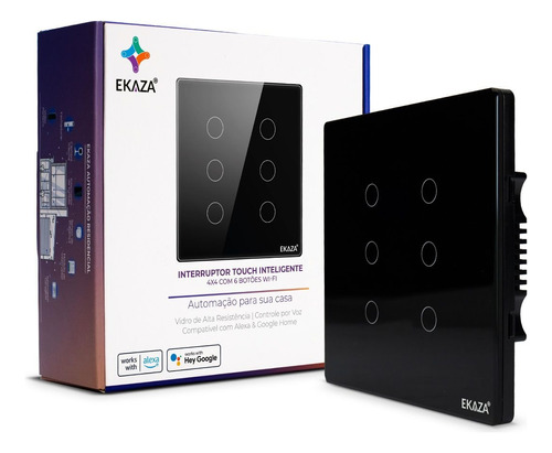 Interruptor Touch 6 Botões 4x4 Wifi 2.5d Ekaza Ekat T3074