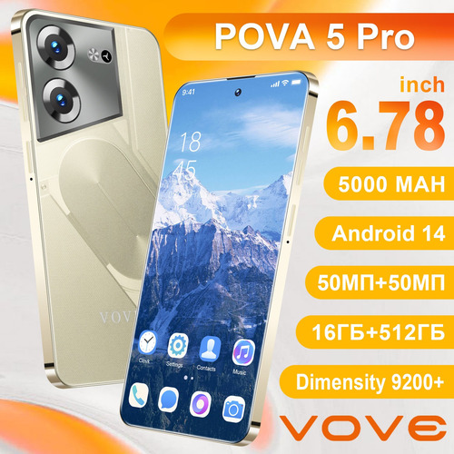 2025 Últimas El Precio Más Barato Vove Pova 5pro Teléfono Inteligente Dual Sim Dime 5000mah Batería Larga Duración Dimensity 9200+ Celular Android 14 Dorado