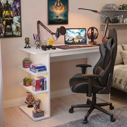 Mesa Escrivaninha Gamer Home Office Branca em MDF