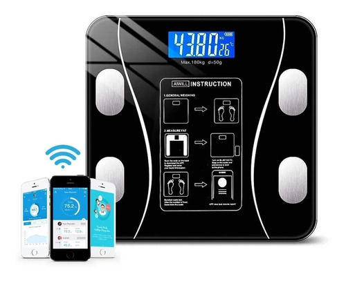 Balanza Inteligente Pesa Digital 180kg Bluetooth App Smart Color Negro