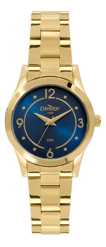 Relógio Condor Feminino - Co2035mpz/4a Cor da correia Dourado Cor do bisel Dourado Cor do fundo Azul