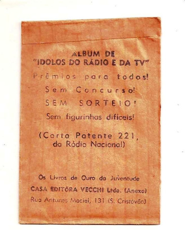 Envelope De Figurinhas Ídolos Do Rádio E Tv