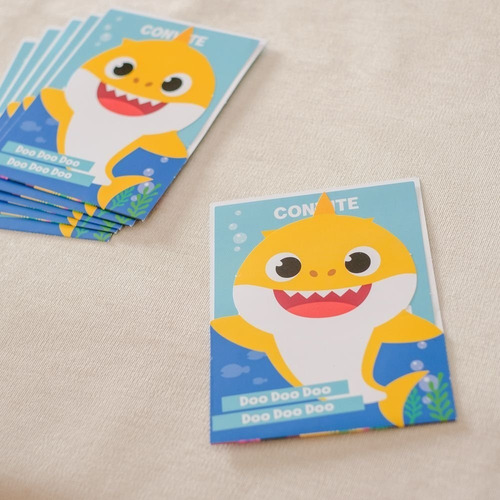 Imagem 3 de 3 de Convite Festa Baby Shark - 8 Unidades - Cromus - Rizzo Festa