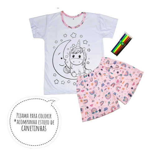 Pijama Infantil De Colorir Canetinha Presente Para Menina