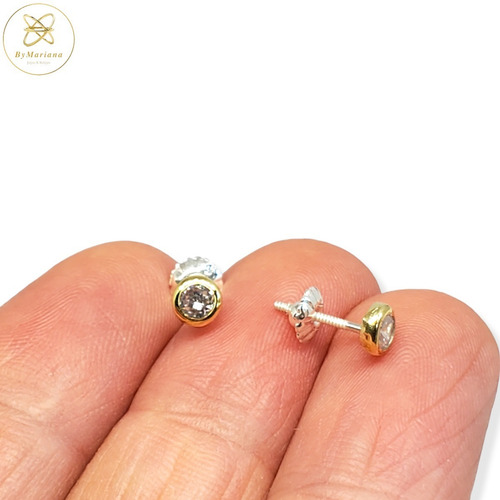Aros Plata Y Oro Mini Susanito A Rosca Con Cubic Blanco