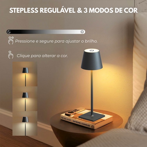 Luminaria Abajur Mesa Led Dimerizavel Sem Fio Recarregavel