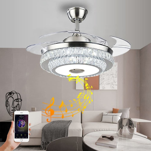 Ventilador Techo Bluetooth 42  Luz Cristal Lujo Hoja Musica