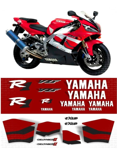 Kit Completo De Adesivos Emblema Yzf R1 2000 Vermelha R100ve