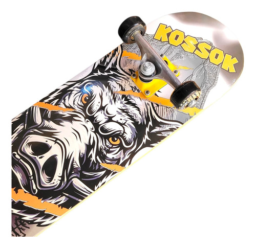 Skate Completo Kossok Patineta Eje De Aluminio Lija 9 Maple Negro Amarillo 310