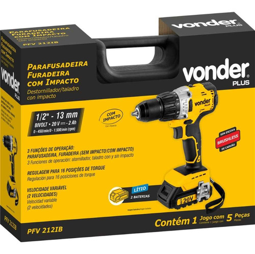 Parafusadeira/furadeira Com Impacto Bateria Pfv212ib Vonder