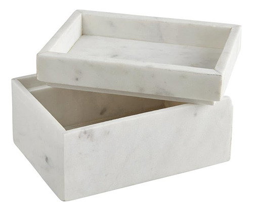 Caja Decorativa De Mármol Con Tapa, Mediana, Blanca