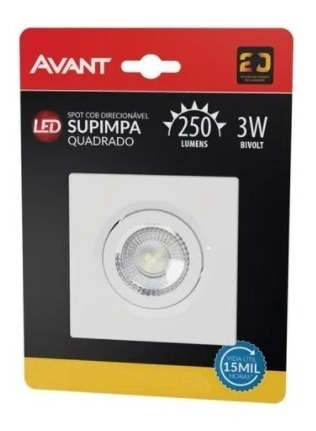 Spot Led Supimpa Quadrado Branco Quente 3000k 3w Biv Avant 