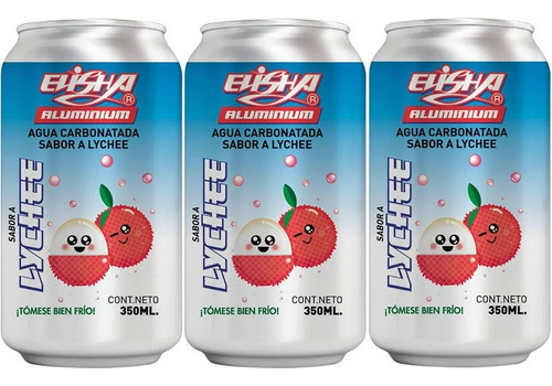 3 Agua Carbonatada Elisha Aluminium Sabor A Lychee 350ml
