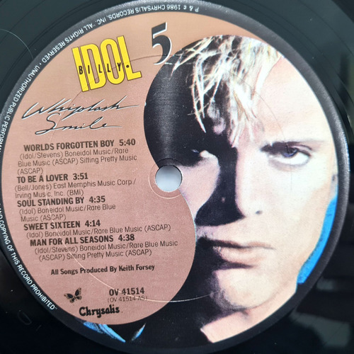 Billy Idol - Whiplash Smile (1986) Usa - Vinilo / Lp (Usado)