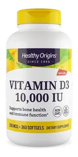 Vitamina D3 10000ui 360caps Healthy Origins Importada E U A