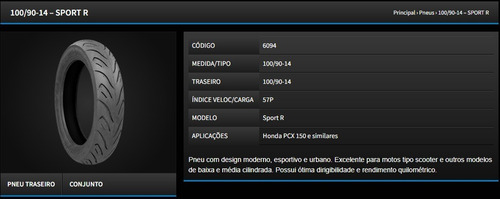 Par Pneu Scooter Pcx 2020 100/90-14 + 110/80-14 Sport R S/c