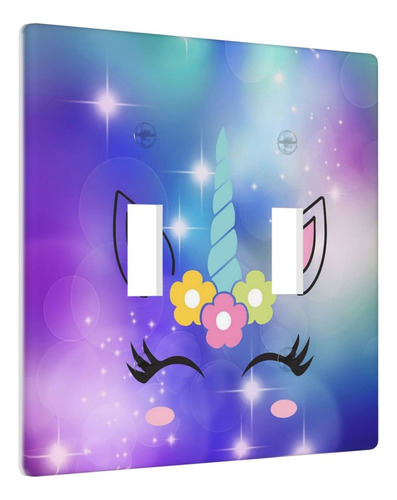 Placa Decorativa Interruptor Doble Unicornios Purpura