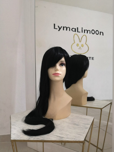 Peluca Negra Lisa (negro Total) Fibra Kanekalon Cosplay Color Negro Tamaño De La Base Unitalla