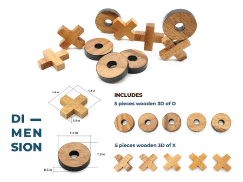 Juego De Mesa Tic Tac Toe O Gato De Madera 10 Piezas De 3 Cm