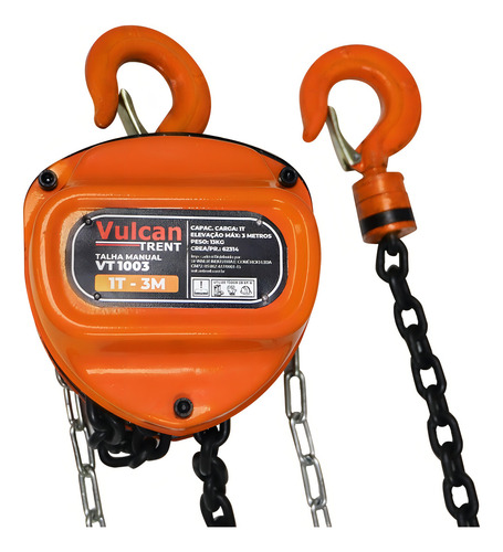 Guindaste Manual Para 1 Tonelada - Vt1003 Vulcan
